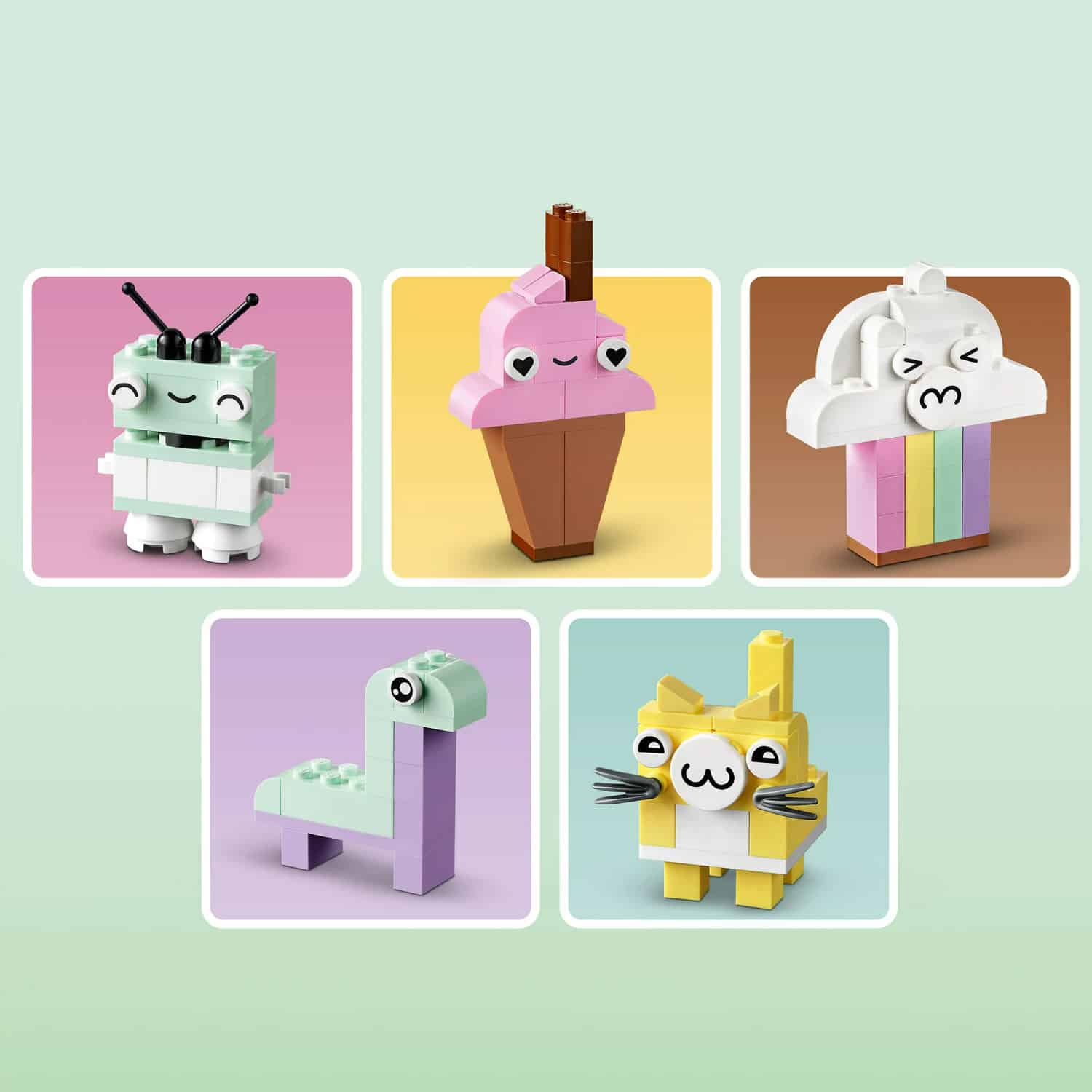 LEGO Classic Creative Pastel Fun Bricks Box 11028, Building Toys for Kids, Girls, Boys ages 5 Plus with Models; Ice Cream, Dinosaur, Cat & More, Creative Learning Gift - Image 3