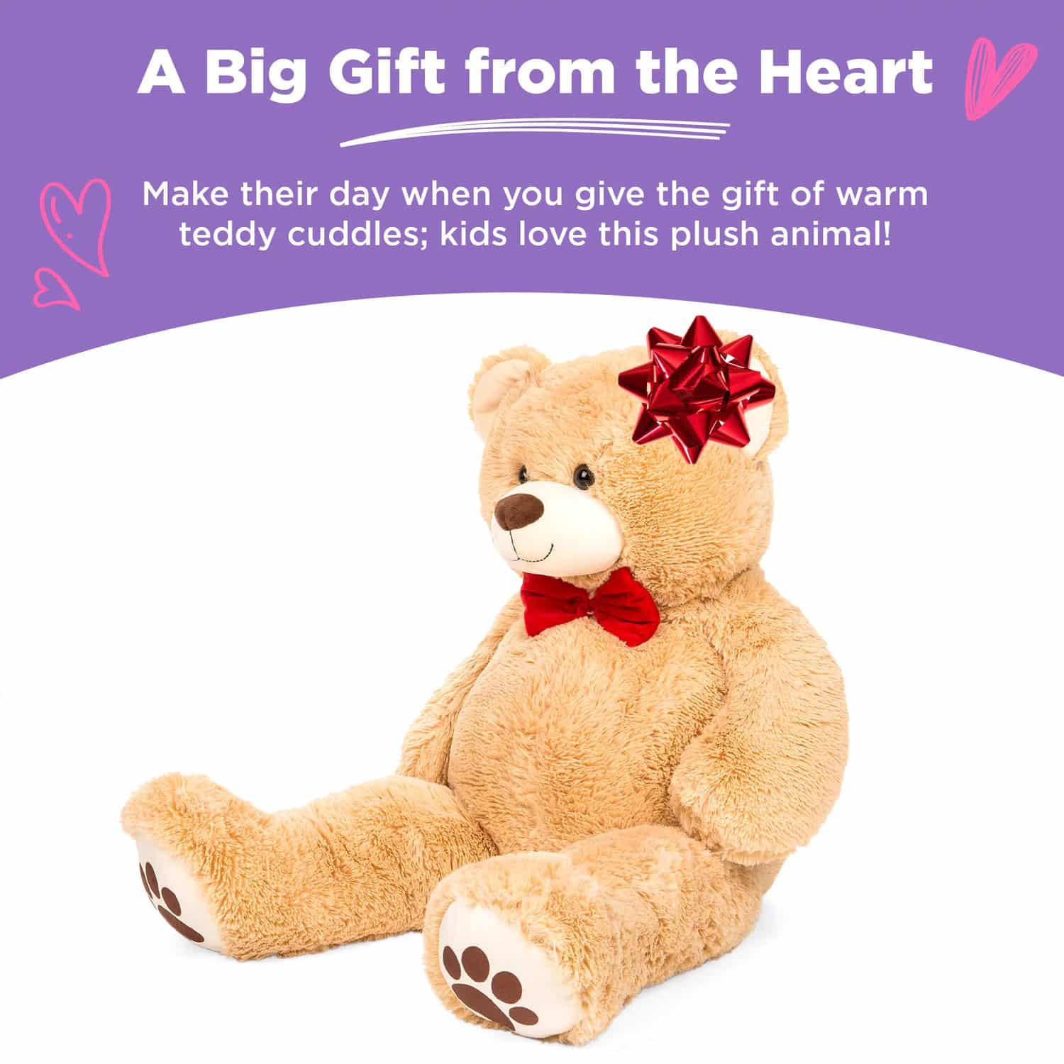 Best Choice Products 38in Giant Soft Plush Teddy Bear Stuffed Animal Toy w_ Bow Tie, Footprints - Brown - Image 3