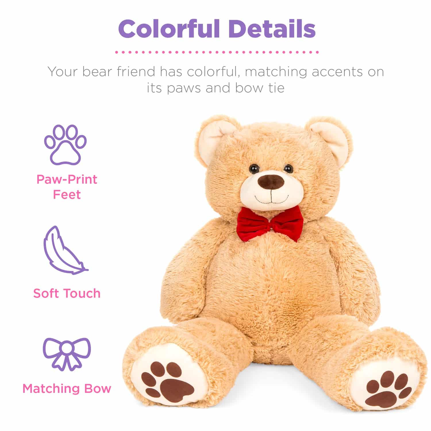 Best Choice Products 38in Giant Soft Plush Teddy Bear Stuffed Animal Toy w_ Bow Tie, Footprints - Brown - Image 4