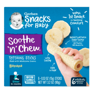 Gerber Snacks for Baby Soothe n Chew Teething Sticks Banana, 0.53 oz Box (6 Pack)