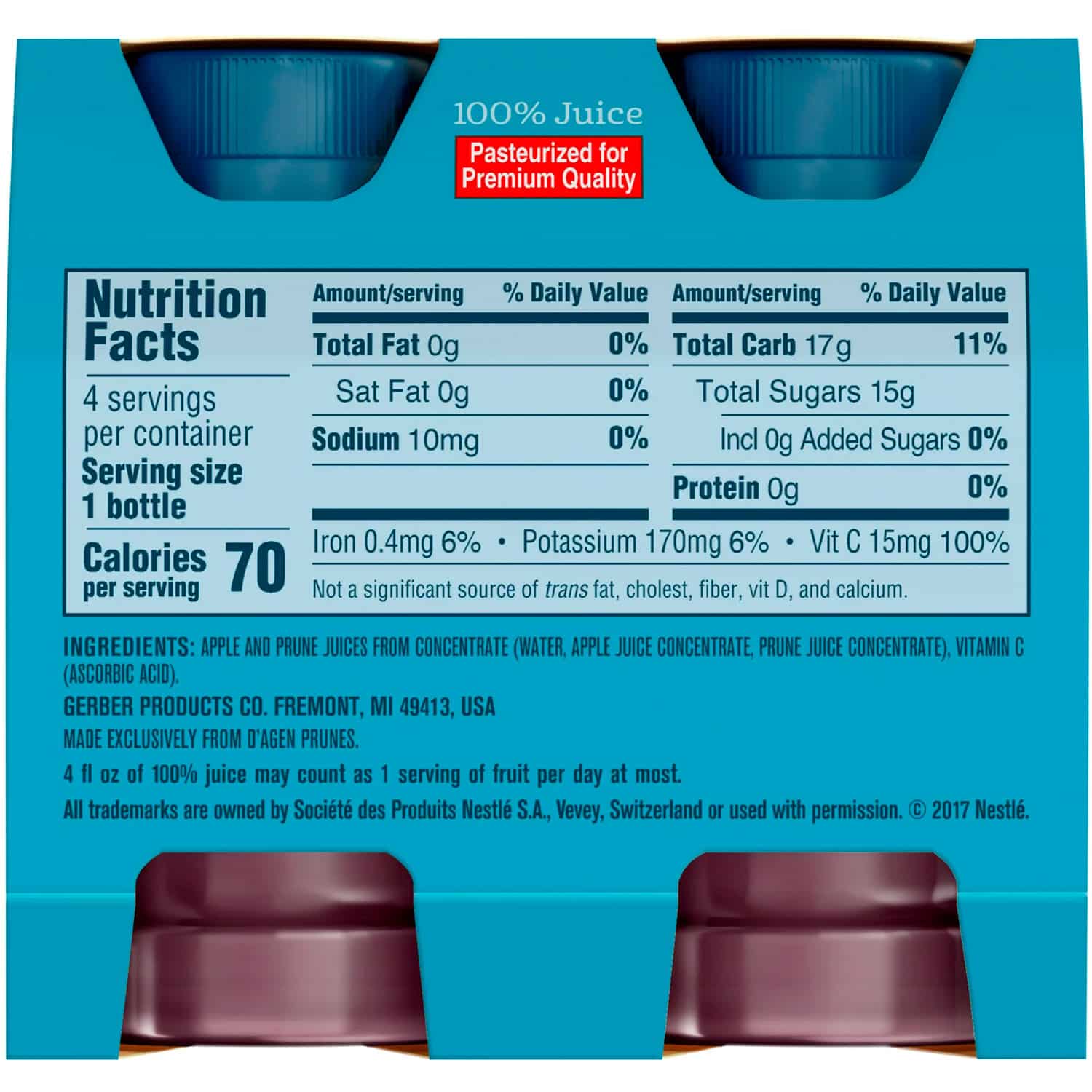 (Pack of 4) Gerber 100% Apple Prune Fruit Juice, 4 Fl Oz Bottles - Image 2