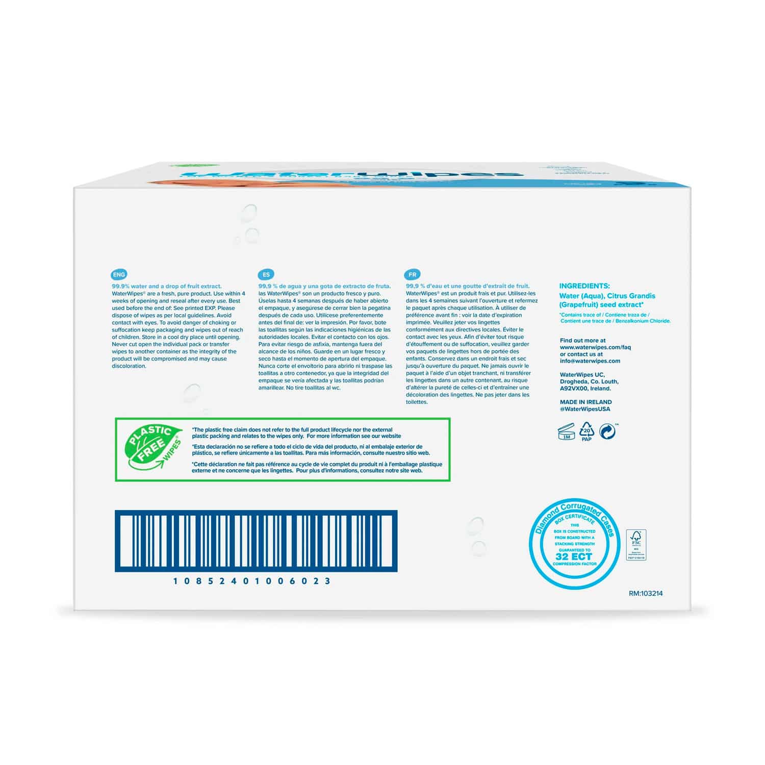 WaterWipes Plastic-Free Original Baby Wipes, 99.9% Water Based Wipes, Unscented & Hypoallergenic for Sensitive Skin, 720 Count (12 Packs) - Image 3