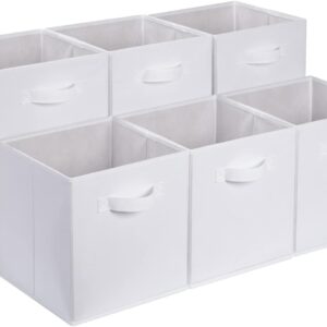 Collapsible Fabric Storage Cubes Organizer with Handles, Sturdy Storage Bins, White, 10.5-x-10.5-x-11-inch, 6-Pack