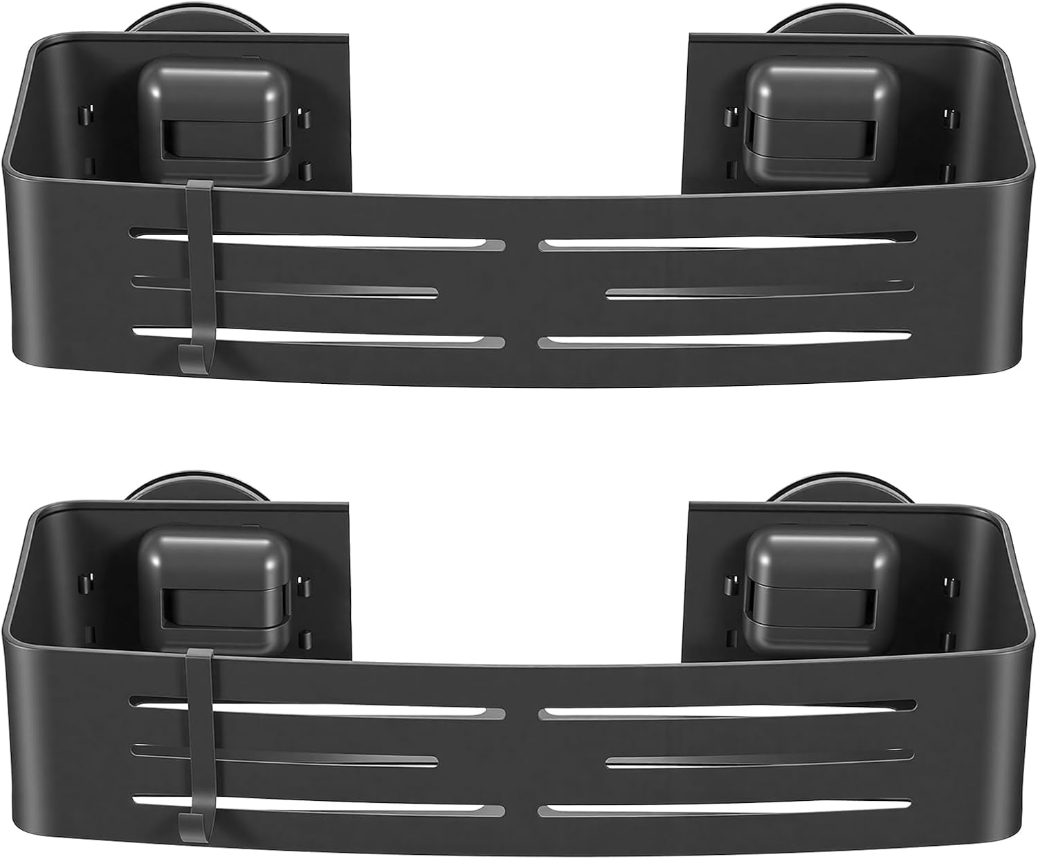 2 Pack Shower Caddy Suction Cup, Shower Shelves with 4 Hooks Rust-Proof Aluminum Alloy,Large Capacity No drilling required Removable Bathroom Storage Rack for Shampoo, Shower Gel, Razors