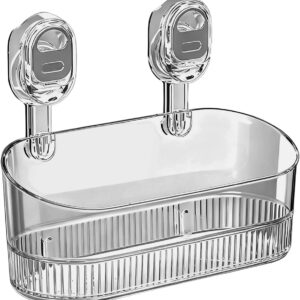 No-Drill Bathroom Suction Storage Box, Large Capacity Strong Load-Bearing Suction Cup Storage Rack with Drain Holes, Removable Shower Caddy Hanging Wall Mount Shower and Kitchen Organizer (Gray)
