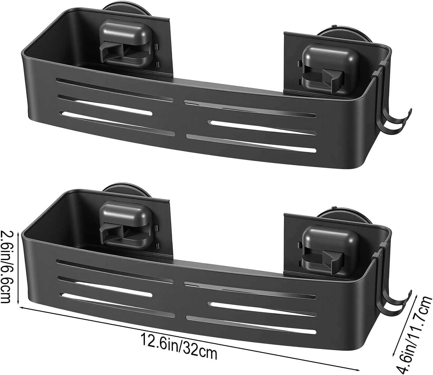 2 Pack Shower Caddy Suction Cup, Shower Shelves with 4 Hooks Rust-Proof Aluminum Alloy,Large Capacity No drilling required Removable Bathroom Storage Rack for Shampoo, Shower Gel, Razors - Image 2