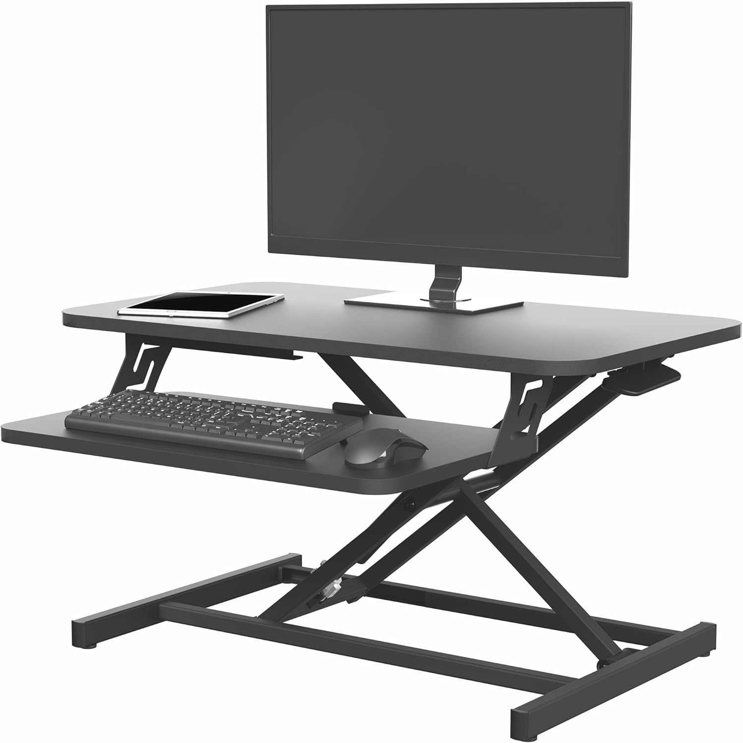 Height Adjustable 28 inch Stand Up Desk Converter, Quick Sit to Stand Tabletop Dual Monitor Riser Workstation, Black