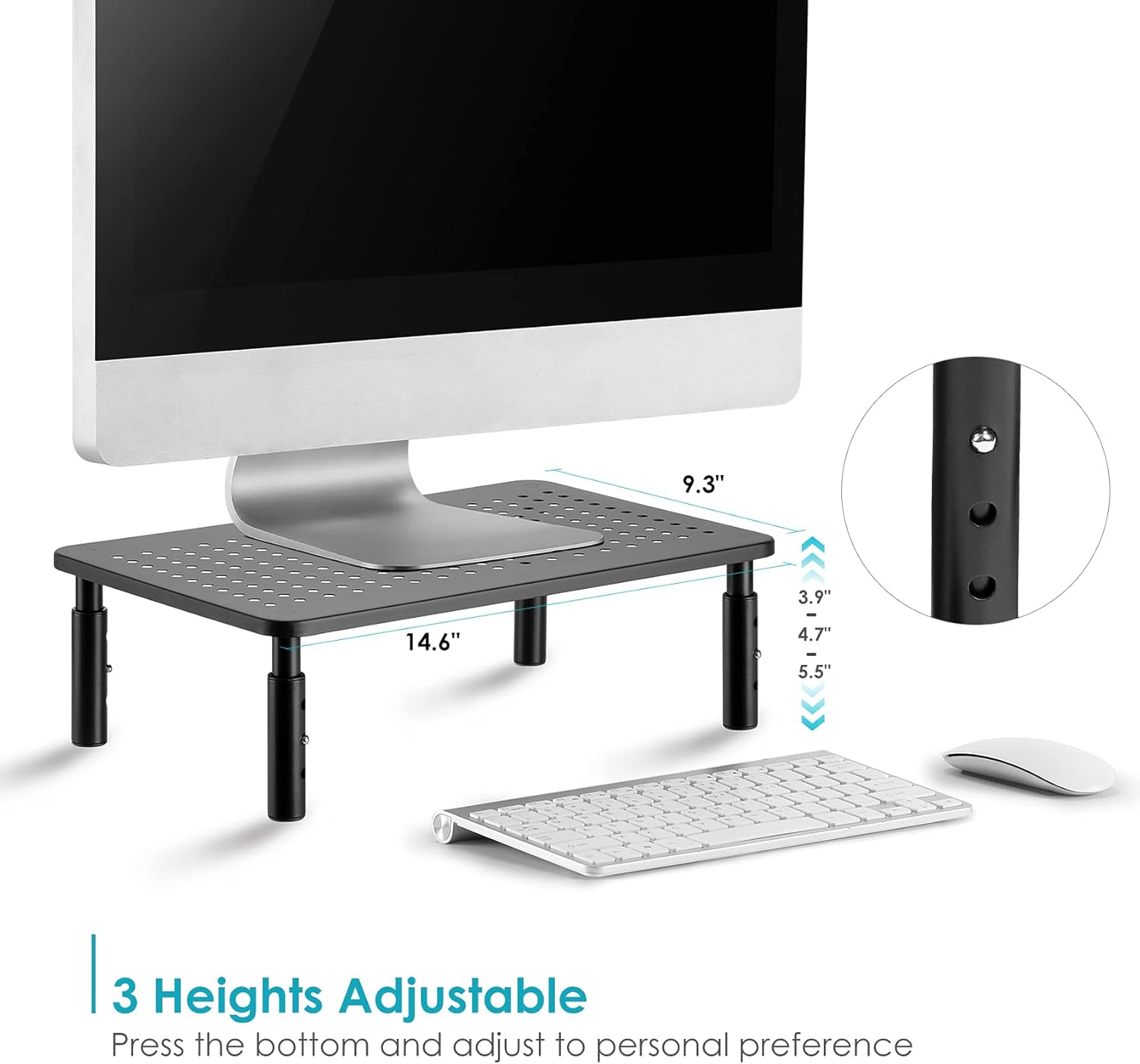 TV/Monitor Riser Desktop Stand, Flat Screen, Sturdy Metal Laptop Computer Shelf for Printer, iMac, 3 Height Adjustable PC with Mesh Platform , 2 Pack - Image 2