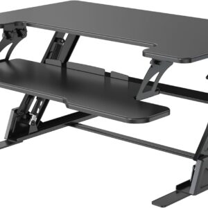 Standing Desk Converter 36 x 24 Inches - Height Adjustable Sit to Stand Riser with Keyboard Tray, Ergonomic Workstation for Home Office, Black
