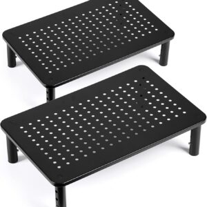 TV/Monitor Riser Desktop Stand, Flat Screen, Sturdy Metal Laptop Computer Shelf for Printer, iMac, 3 Height Adjustable PC with Mesh Platform , 2 Pack