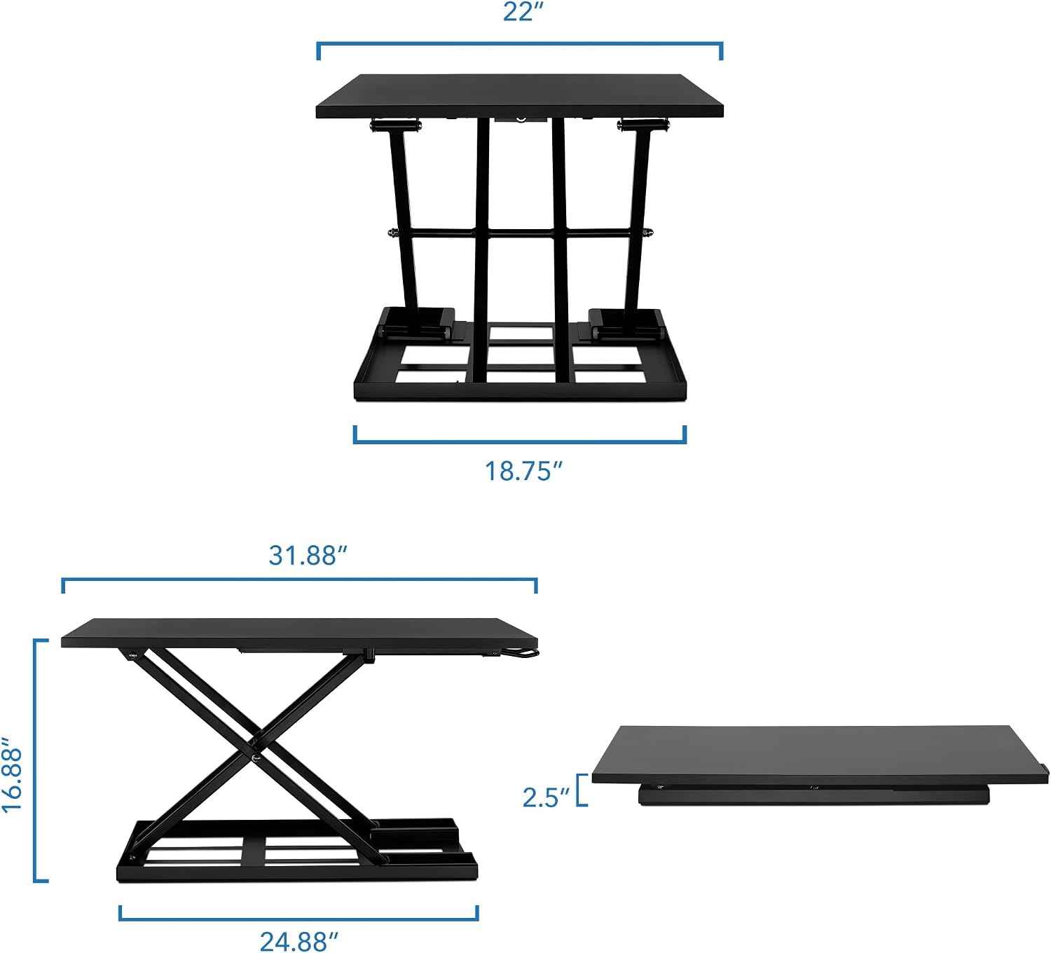 Standing Desk Converter 32" x 22" – Sit Stand Desk Riser with Gas Spring Lift, Slim 2.5" Low Profile, Height Adjustable Desktop Workstation, Preassembled Sit-Stand Solution for Home & Office - Image 2