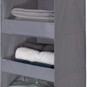 3-Shelf Hanging Closet Organizer and Storage, Collapsible Hanging Closet Shelves, Hanging Organizer for Closet & RV, Gray, 29 ½" H X 12" W X 12" D, 1-Pack