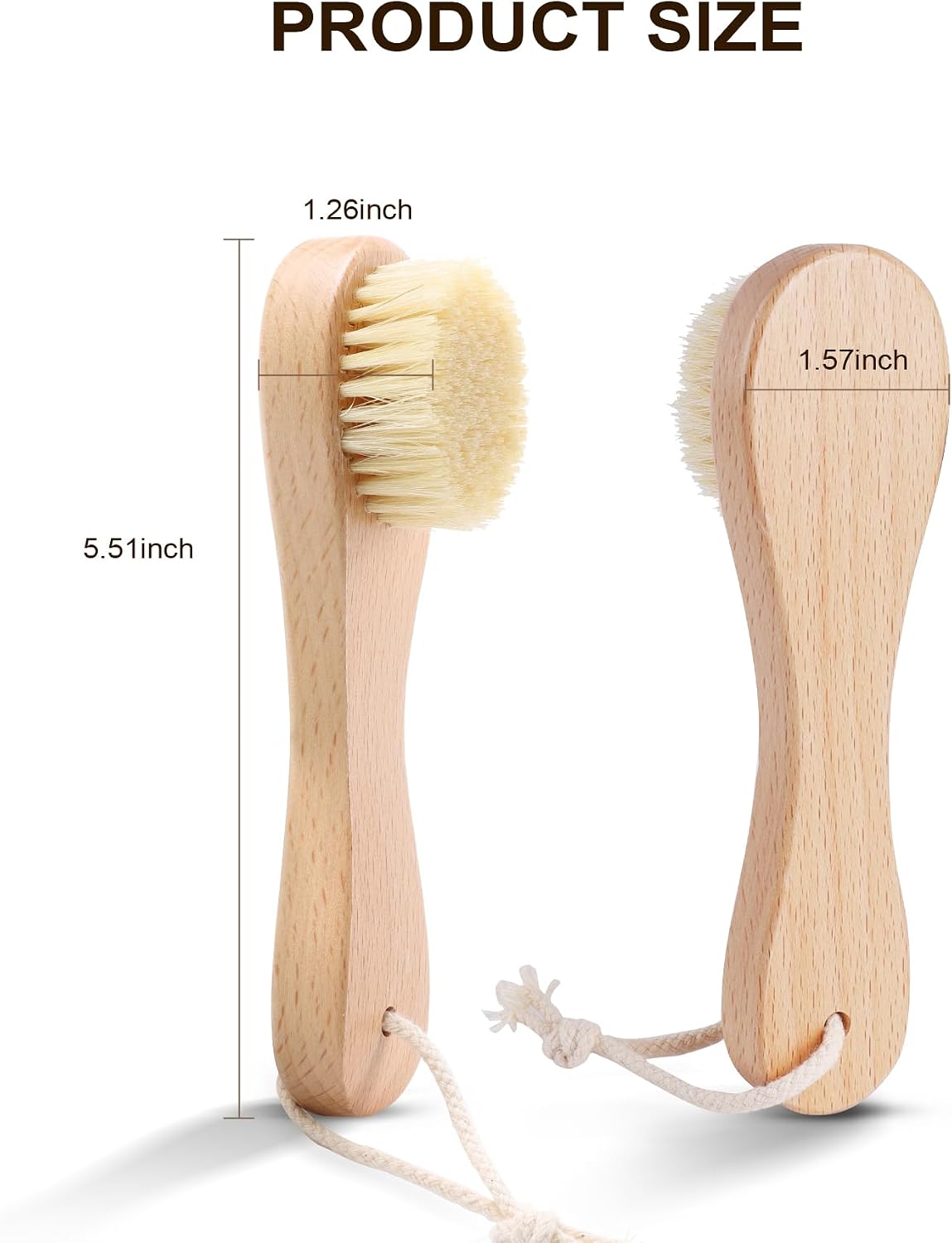 Wooden Face Dry Brush with Natural Boar Bristle 2-Pack Exfoliating Facial Dry Brush with Hanging Rope - Gentle for Face & Body Cleaning - Image 2