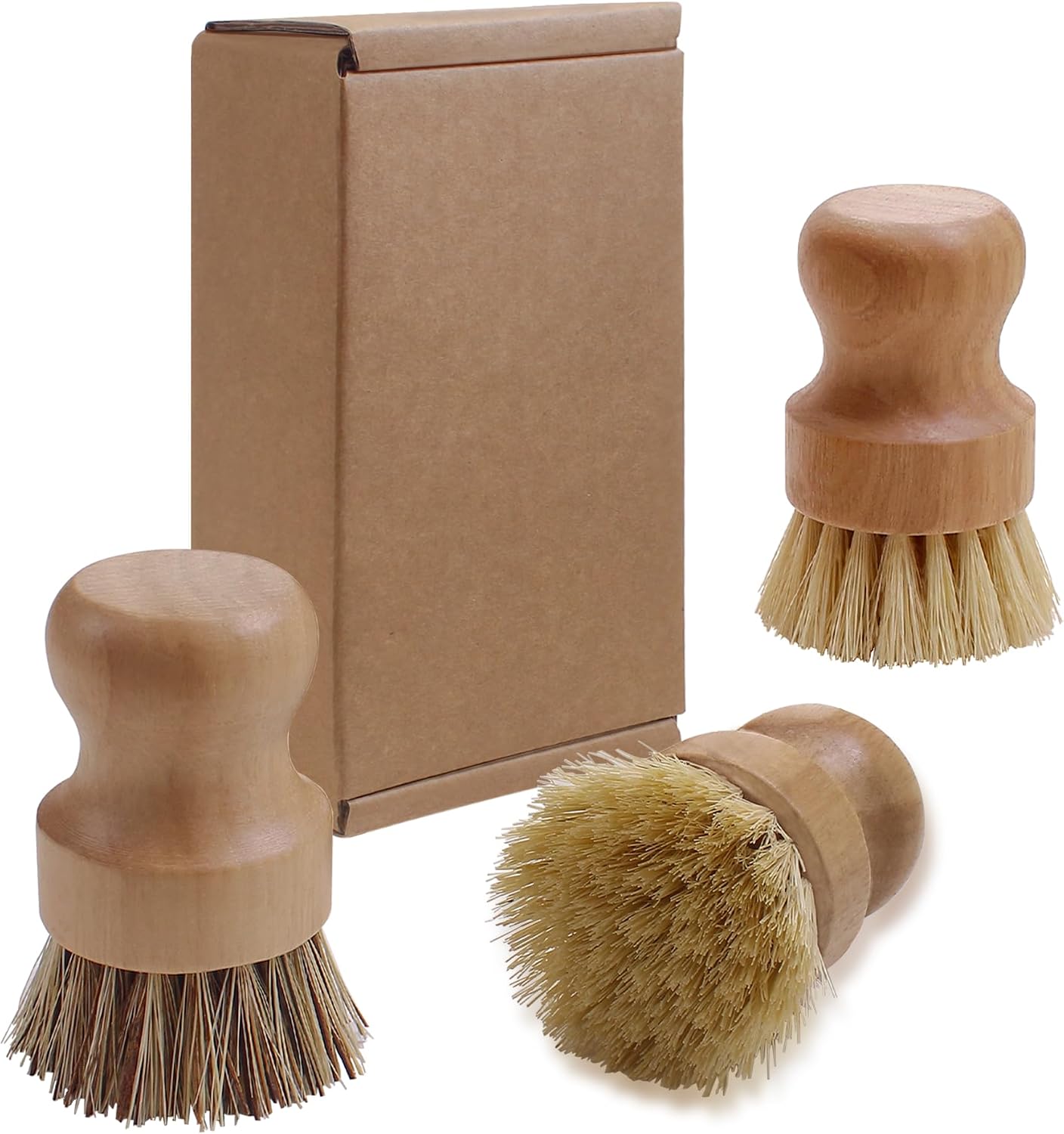 Wooden Dish Scrub Brush - Natural Fiber Kitchen Dish Scrubber Set, for Cleaning Pots, Sink, Tableware and Vegetables - 3 Pack - Image 2