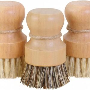 Wooden Dish Scrub Brush - Natural Fiber Kitchen Dish Scrubber Set, for Cleaning Pots, Sink, Tableware and Vegetables - 3 Pack