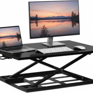 Standing Desk Converter 32" x 22" – Sit Stand Desk Riser with Gas Spring Lift, Slim 2.5" Low Profile, Height Adjustable Desktop Workstation, Preassembled Sit-Stand Solution for Home & Office