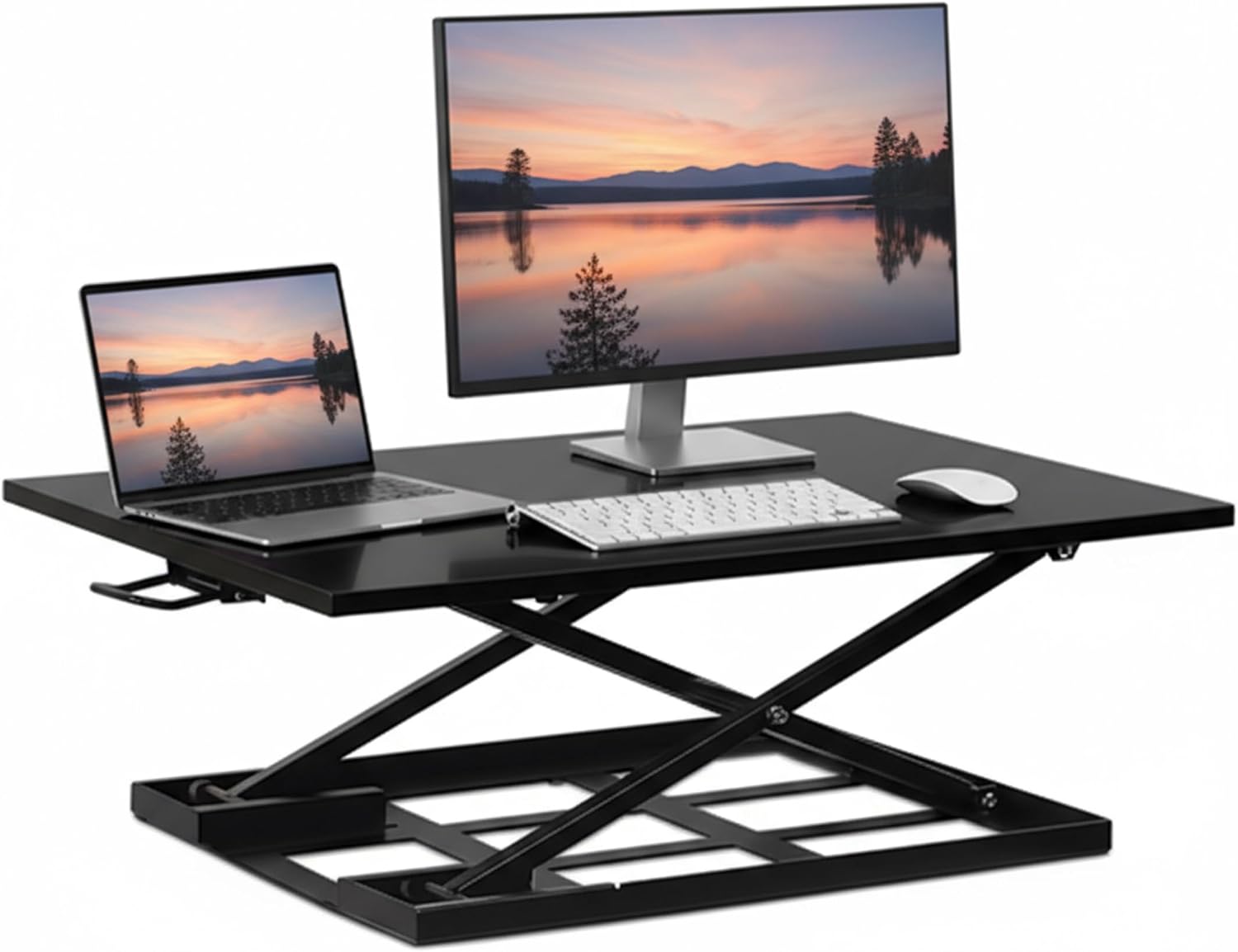 Standing Desk Converter 32" x 22" – Sit Stand Desk Riser with Gas Spring Lift, Slim 2.5" Low Profile, Height Adjustable Desktop Workstation, Preassembled Sit-Stand Solution for Home & Office