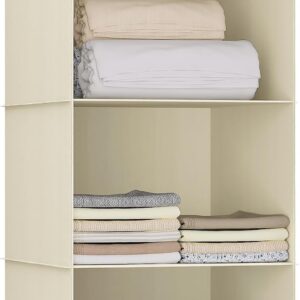 Hanging Closet Organizer 3-Shelf, Oxford Fabric Wardrobe Storage, Beige | Easy-mount foldable design holds clothes, handbags, shoes & accessories; washable Oxford fabric, sturdy and space-saving.