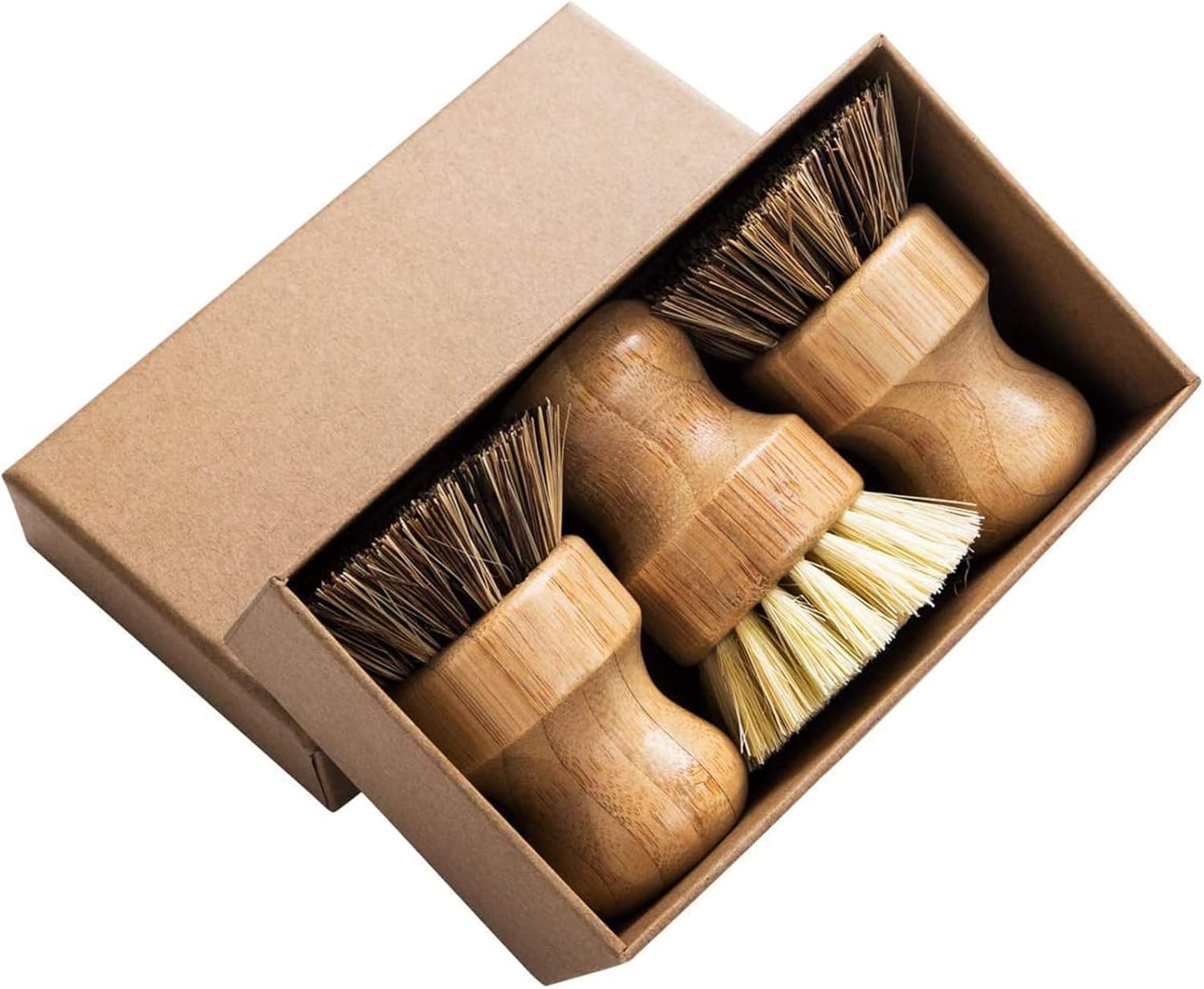 Palm Pot Brush- Bamboo Round 3 Packs Mini Dish Brush Natural Scrub Brush Durable Scrubber Cleaning Kit for Cleaning Pots, Pans and Vegetables