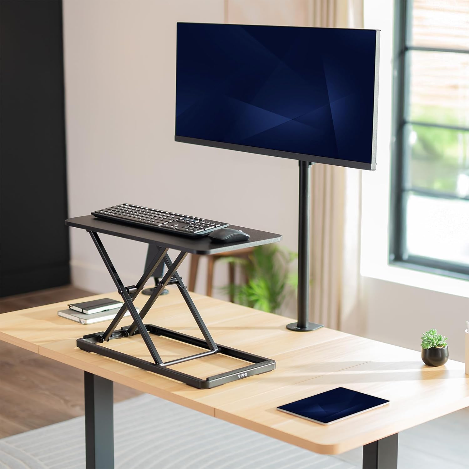 Single Top 24 inch Scissors Lift Keyboard and Mouse Riser, Height Adjustable Laptop Desk, For Ergonomic Sit Stand Workstations, Black - Image 2