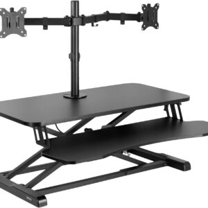 Height Adjustable 32 inch Standing Desk Converter with Dual 13 to 30 inch Monitor Stand, Sit Stand Monitor Mount and Desk Riser, Black