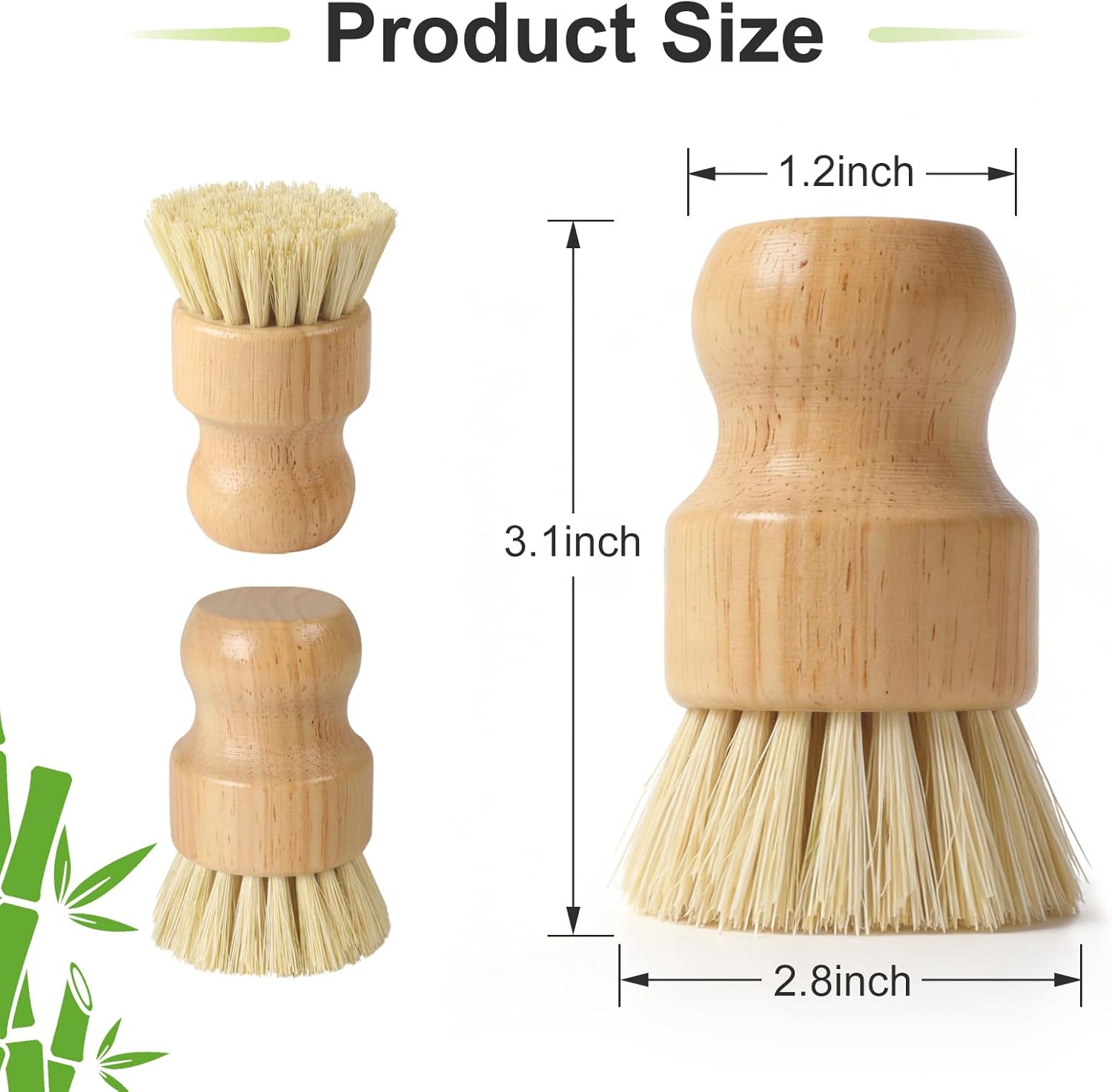 4 Pack Bamboo Dish Brush Set, Natural Kitchen Scrub Brush with Sisal Bristles, Wooden Dish Scrubber for Cleaning Dishes, Pots, Vegetables and Sink - Image 2