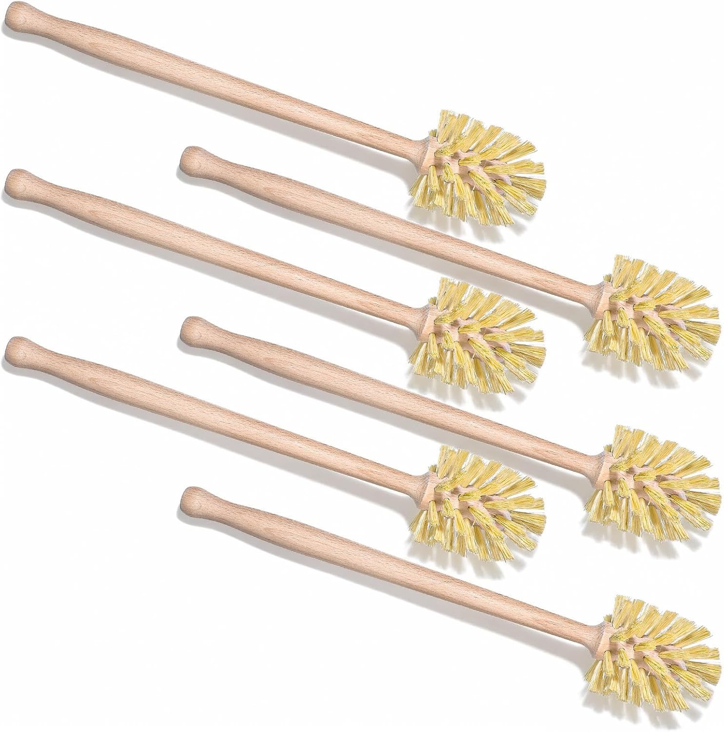 6-Pack Natural Wood Dish Brush Set with Long Beechwood Handle & Sisal Bristles, 13.8 x 2.7 Inch Bottle Brush for Cleaning Jars, Mugs, Glasses, Vases, Pitchers
