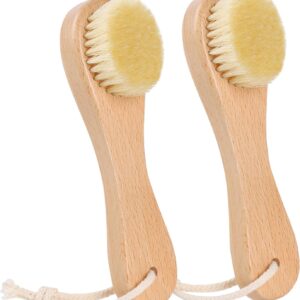 Wooden Face Dry Brush with Natural Boar Bristle 2-Pack Exfoliating Facial Dry Brush with Hanging Rope - Gentle for Face & Body Cleaning