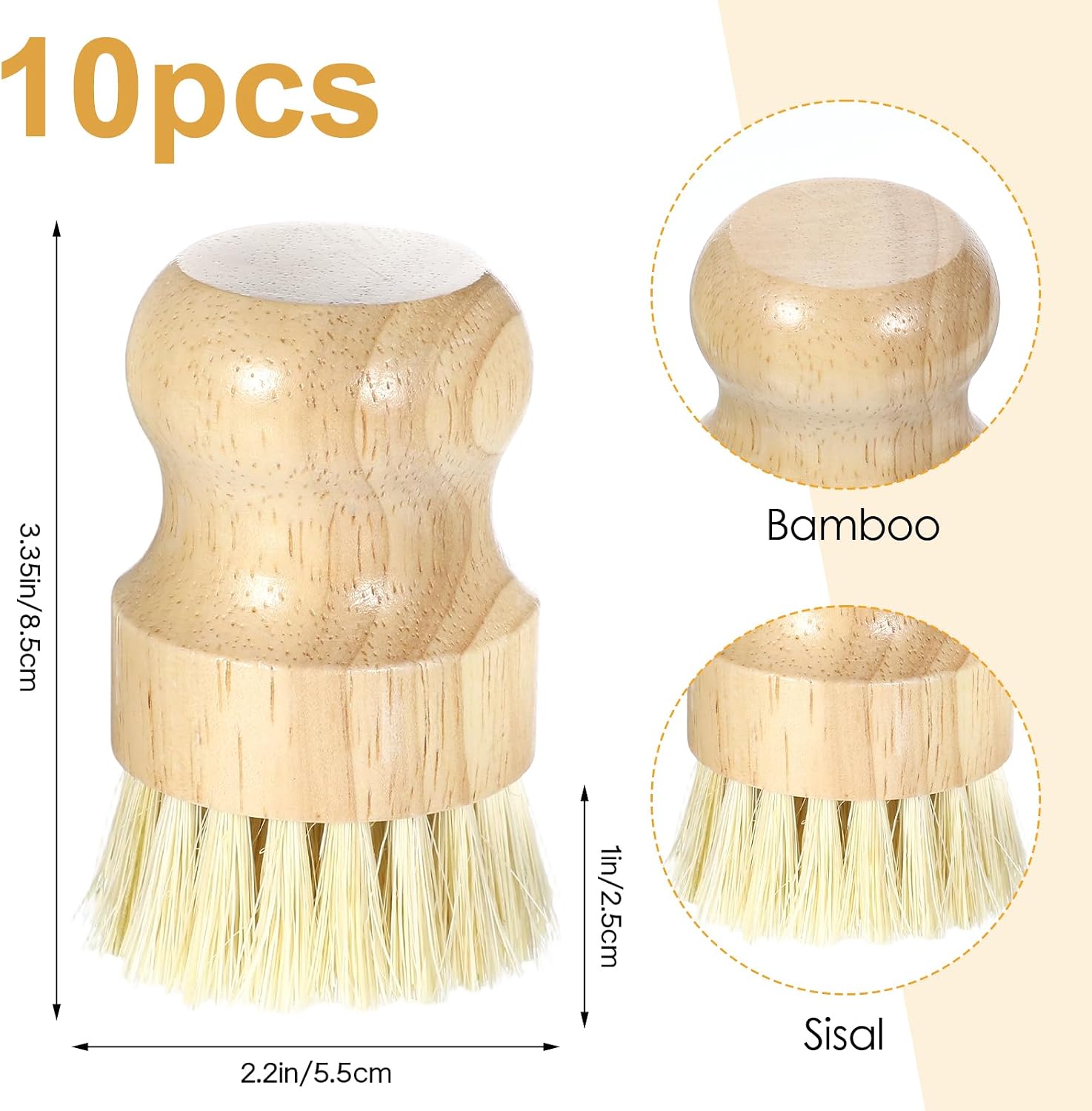 10 Pack Bamboo Dish Brush Set, Natural Dish Scrub Brush with Handle, Wooden Dish Scrubber for Kitchen Cleaning, Eco-Friendly Scrub Brush for Dishes, Pots, Pans, and Vegetables - Image 2