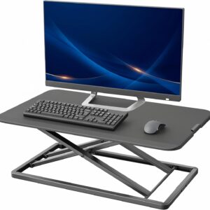 Black 29 inch Single Top Standing Desk Converter| Economy, Height Adjustable, Sit Stand Tabletop Monitor and Laptop Riser Workstation, Holds 22 lbs, No Assembly Required