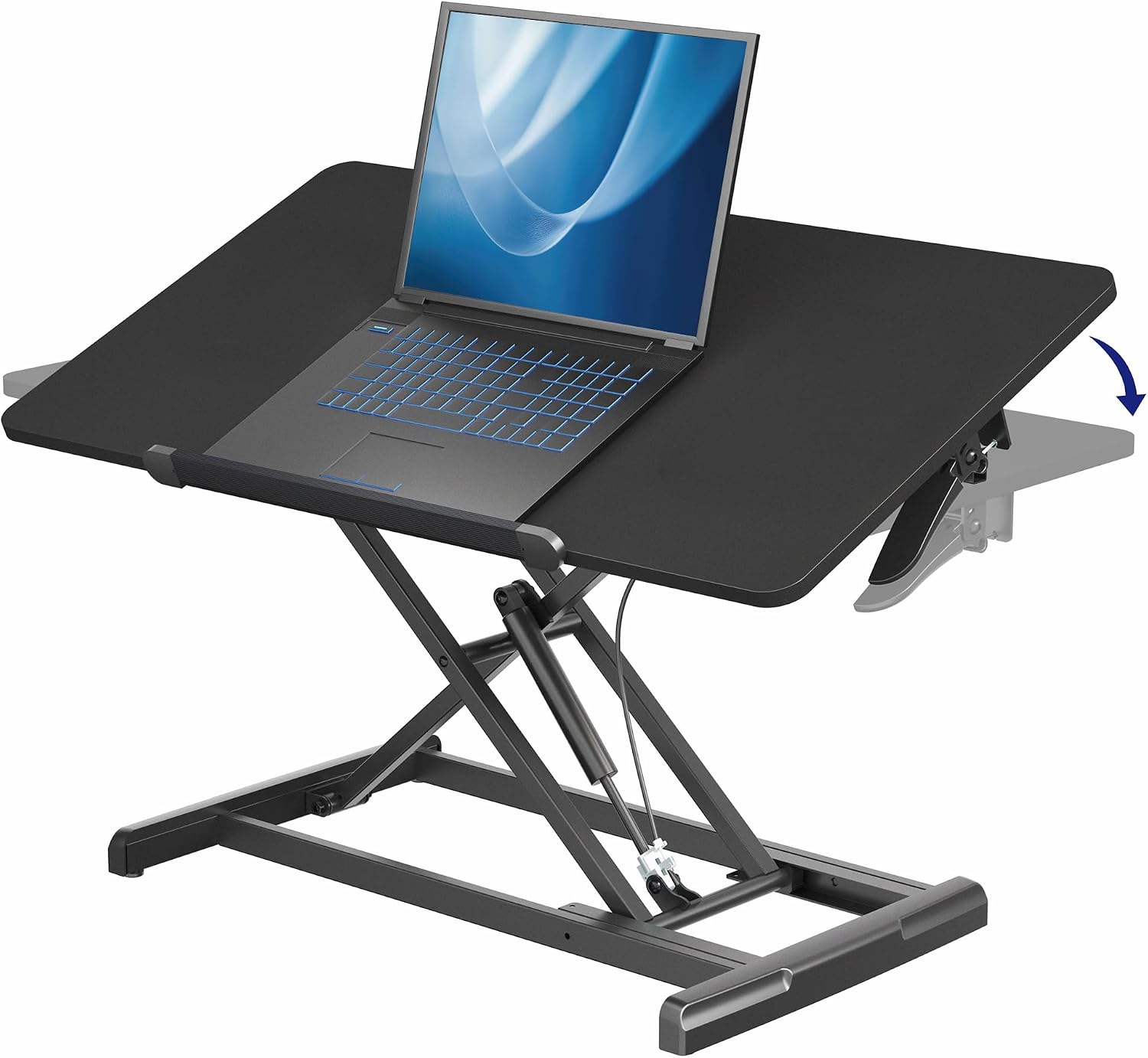 36 inch Height Adjustable Tilting Stand Up Desk Converter, Quick Sit to Stand Single Top Keyboard Riser, Laptop Workstation, Drafting Table, Ergonomic Typing, Black