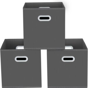 storage bins Cubes, Fabric Cube Organizer with Handle, Foldable Cube Bins for Cloth or Accessary Storage, 11x11x11, Set of 3,(Gray)
