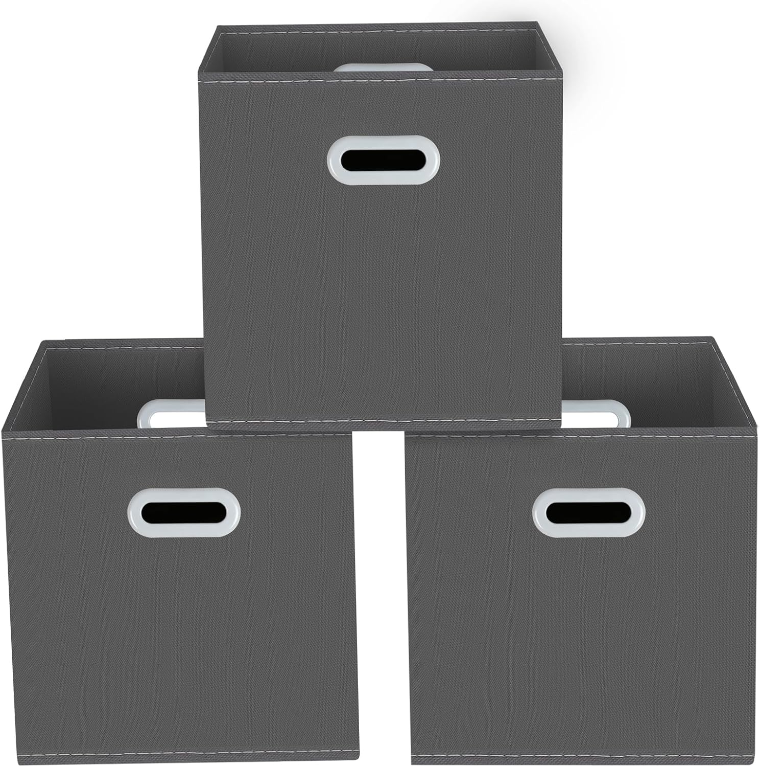 storage bins Cubes, Fabric Cube Organizer with Handle, Foldable Cube Bins for Cloth or Accessary Storage, 11x11x11, Set of 3,(Gray)
