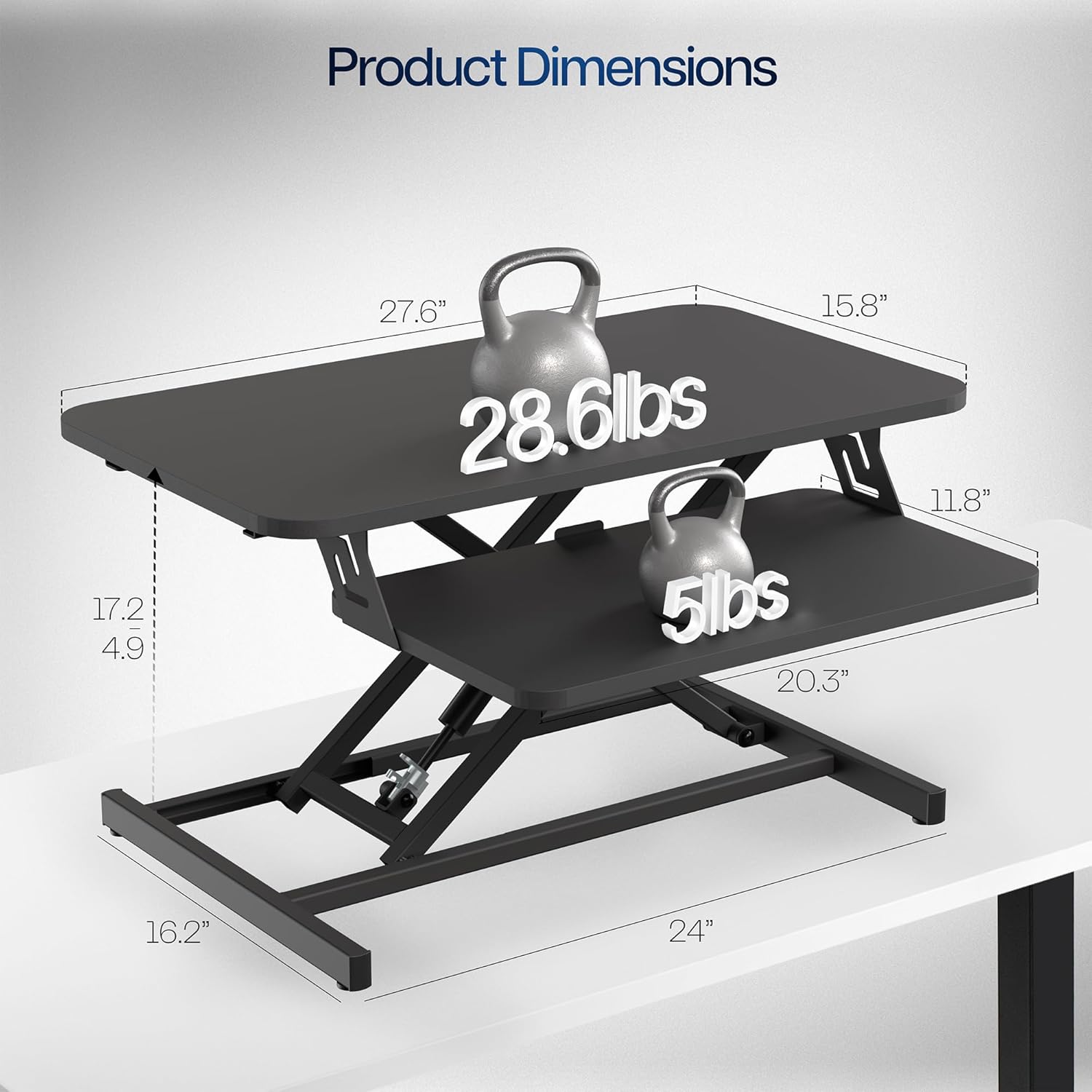 Height Adjustable 28 inch Stand Up Desk Converter, Quick Sit to Stand Tabletop Dual Monitor Riser Workstation, Black - Image 2