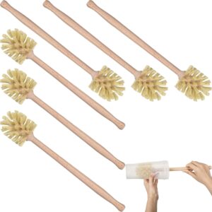6 Pcs Natural Wood Dish Scrub Brush with Long Beechwood Handle Bristles for Cleaning Bottles, Mugs, Jars, Glasses, Dishes, Vases, Pitchers, 13.6 x 2.6 Inches