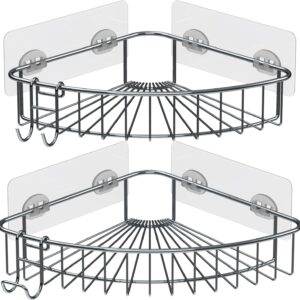 Shower Shelf for inside Shower, Shower Shelf Corner, Shower Corner Caddy, Adhesive Shower Caddy, Shower Wall Caddy, Stainless Steel Shower Caddy Suction No Drill 2 Pack Silver