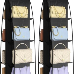 2 Packs 8 Pockets Black Handbag Hanging Purse Organizer for Closet, Purse Storage, Purse Hanger and Handbag Organizer for Space Saving