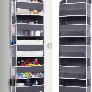 1 Pack Over Door Organizer with 5 Large and 10 Mesh Side Pockets, 44 lbs Weight Capacity Hanging Storage with Clear Window Kids Toys, Shoes, Diapers, Dark Grey, 5 Layers
