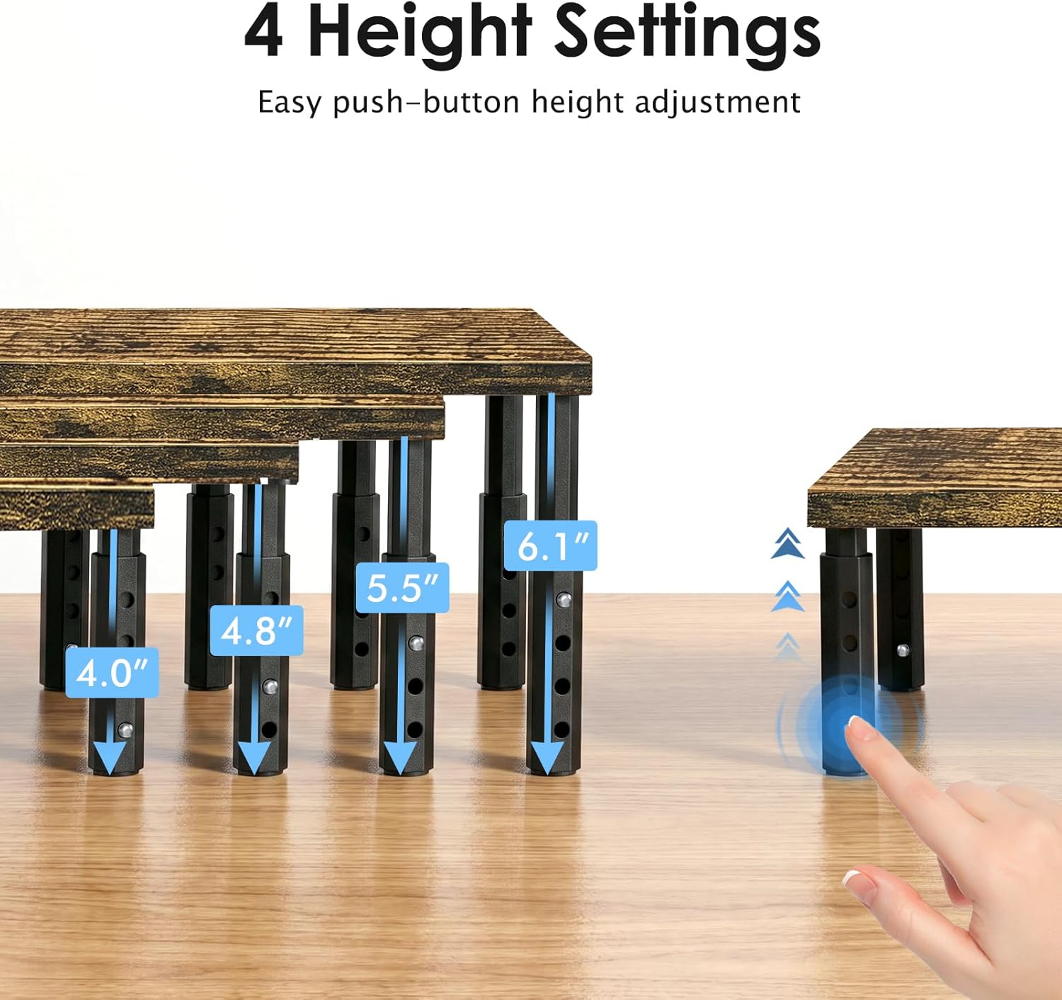 Adjustable Wood Computer Monitor Stand Riser for Desk, Office Desk Organizer and Accessories for Monitor, Laptop, PC, Printer, Office Desk Accessories Workspace Organizer for Home Office Supplies, Brown 2-Pack - Image 2