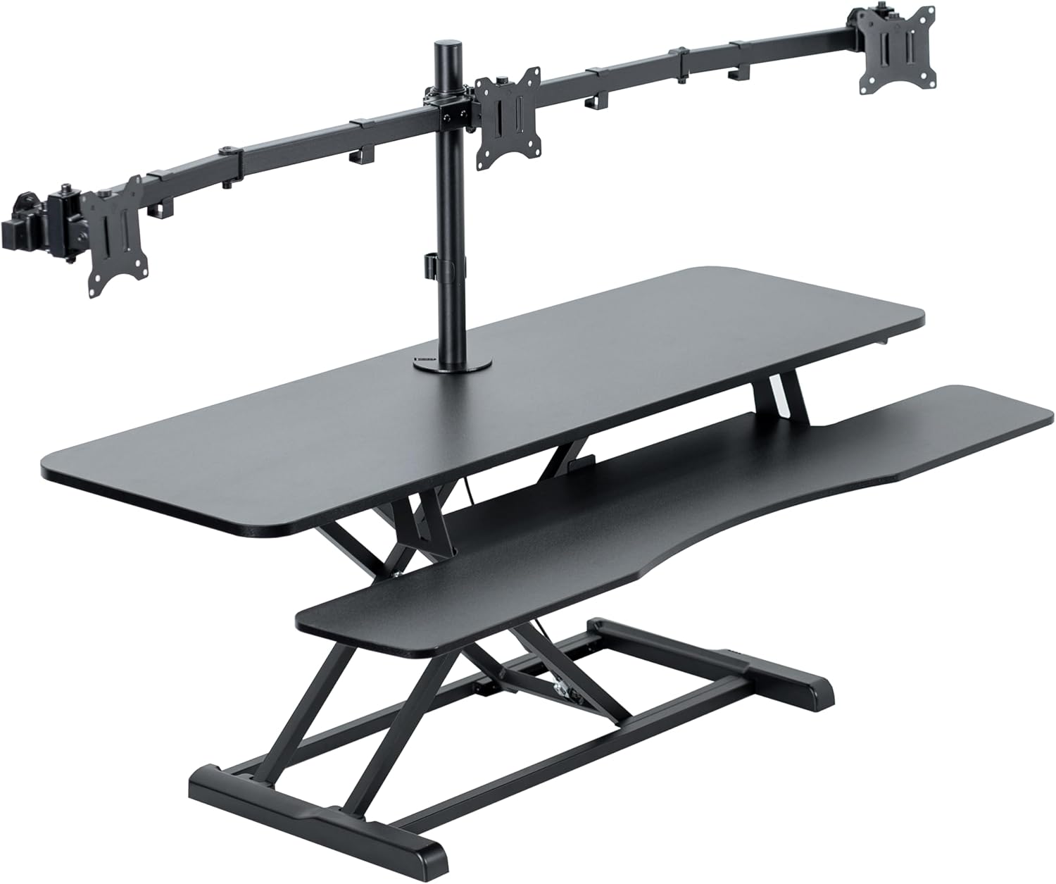 Height Adjustable 48 inch Standing Desk Converter with Triple 21.5 to 27 inch Monitor Mount, Extra Large Desk Riser, Black, DESK-KIT-48KB3C