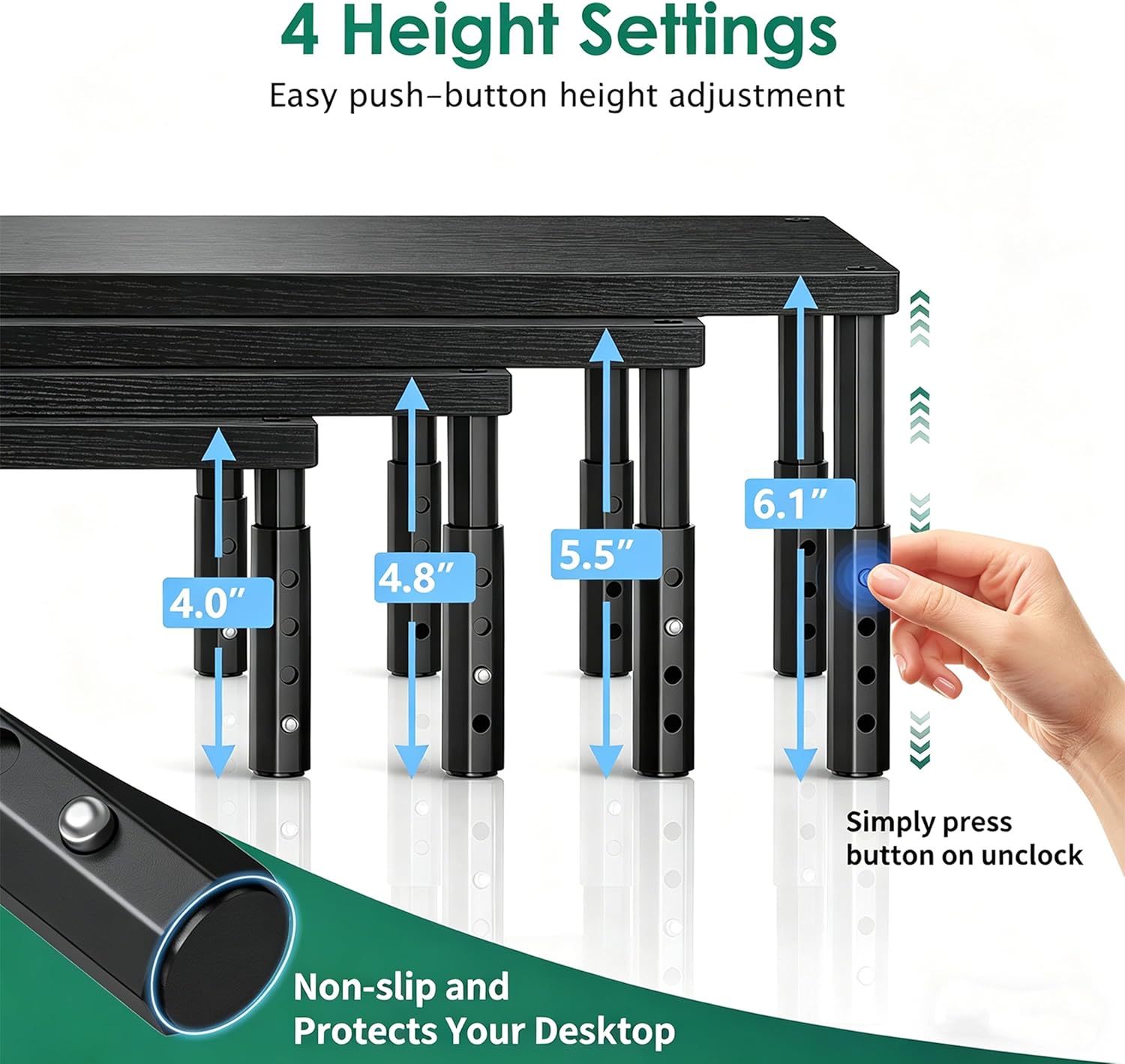Desk Organizers and Accessories, Adjustable Computer Monitor Stand Riser, Laptop Stand for Desk, Office Desk Accessories & Workspace Organizers for Home Office, Black Wood - Image 2