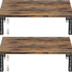 Adjustable Wood Computer Monitor Stand Riser for Desk, Office Desk Organizer and Accessories for Monitor, Laptop, PC, Printer, Office Desk Accessories Workspace Organizer for Home Office Supplies, Brown 2-Pack