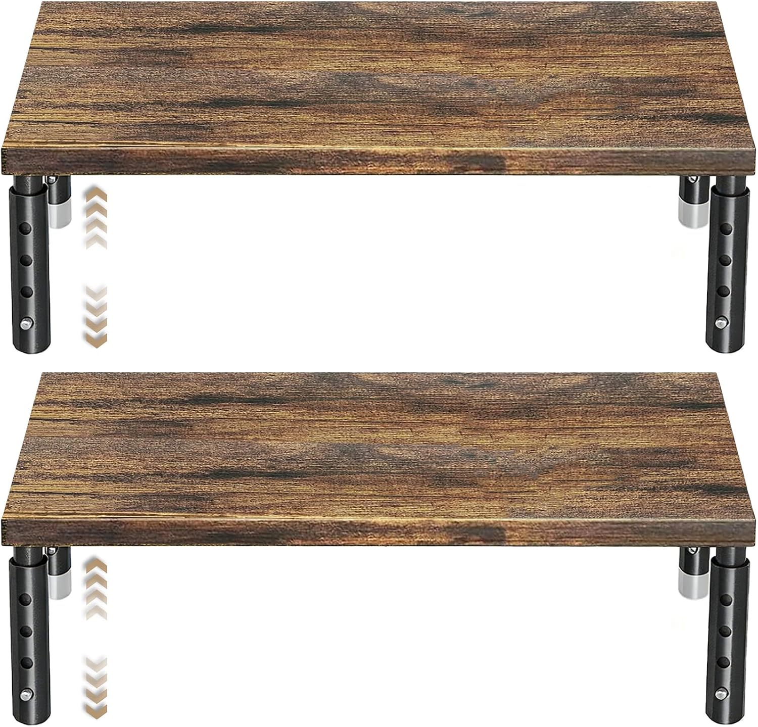 Adjustable Wood Computer Monitor Stand Riser for Desk, Office Desk Organizer and Accessories for Monitor, Laptop, PC, Printer, Office Desk Accessories Workspace Organizer for Home Office Supplies, Brown 2-Pack