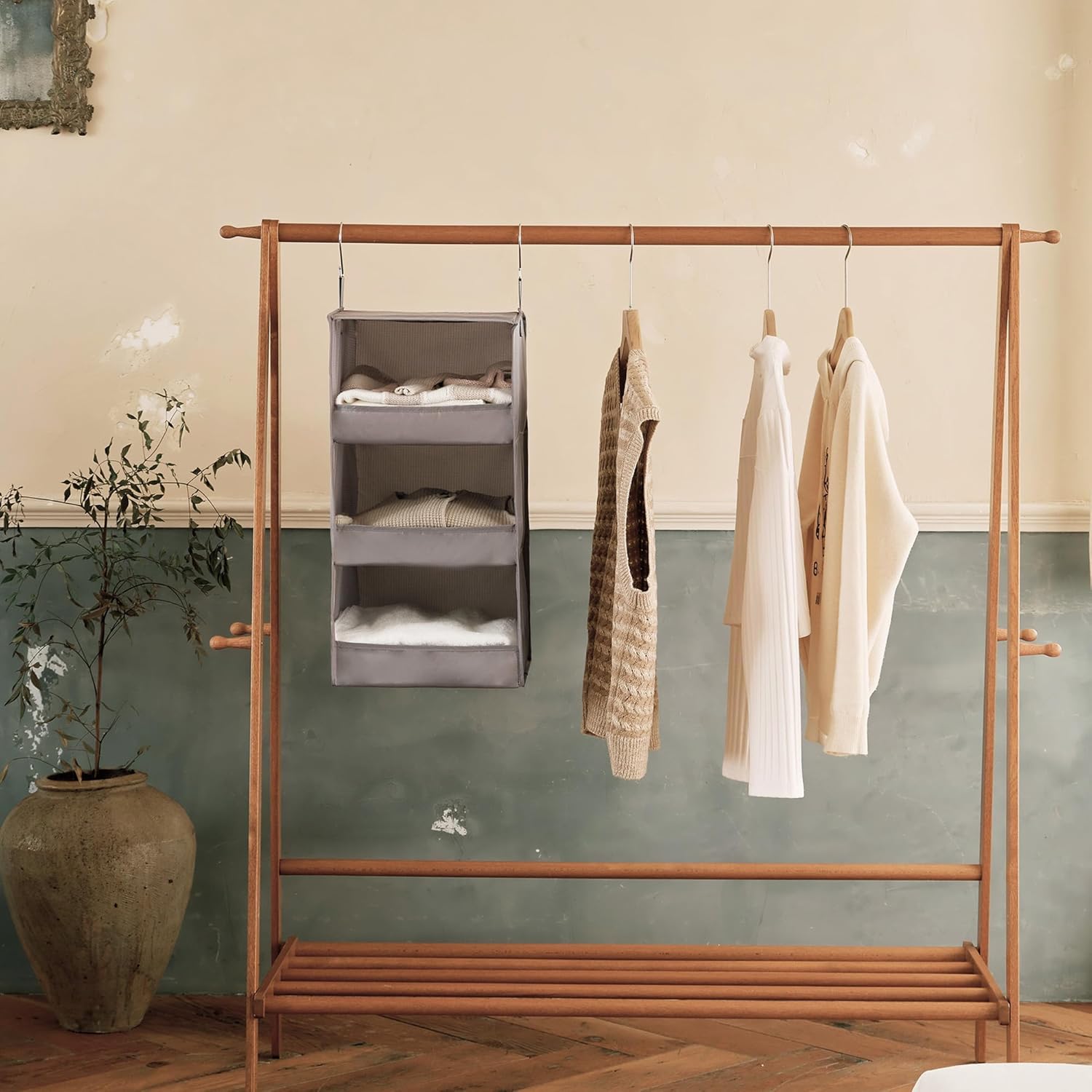3-Shelf Hanging Closet Organizer and Storage, Collapsible Hanging Closet Shelves, Hanging Organizer for Closet & RV, Gray, 29 ½" H X 12" W X 12" D, 1-Pack - Image 2
