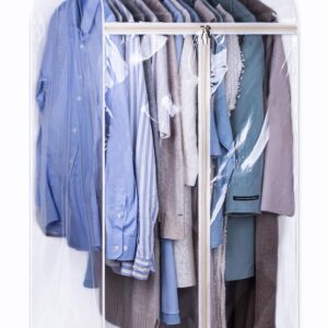 43" Hanging Garment Bags for Closet Storage Large Clear Window Hanging Clothes Storage Garment Rack Cover Coat Protector for Suit, Wardrobe, Bottom Enclosed