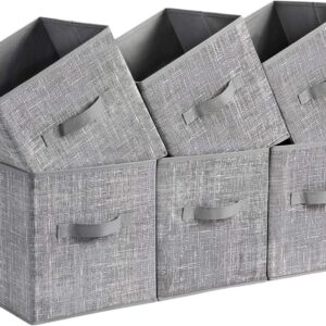 Storage Cubes, 11-Inch Non-Woven Fabric Bins with Double Handles, Set of 6, Closet Organizers for Shelves, Foldable, for Clothes, Cattail Gray UROB26LG