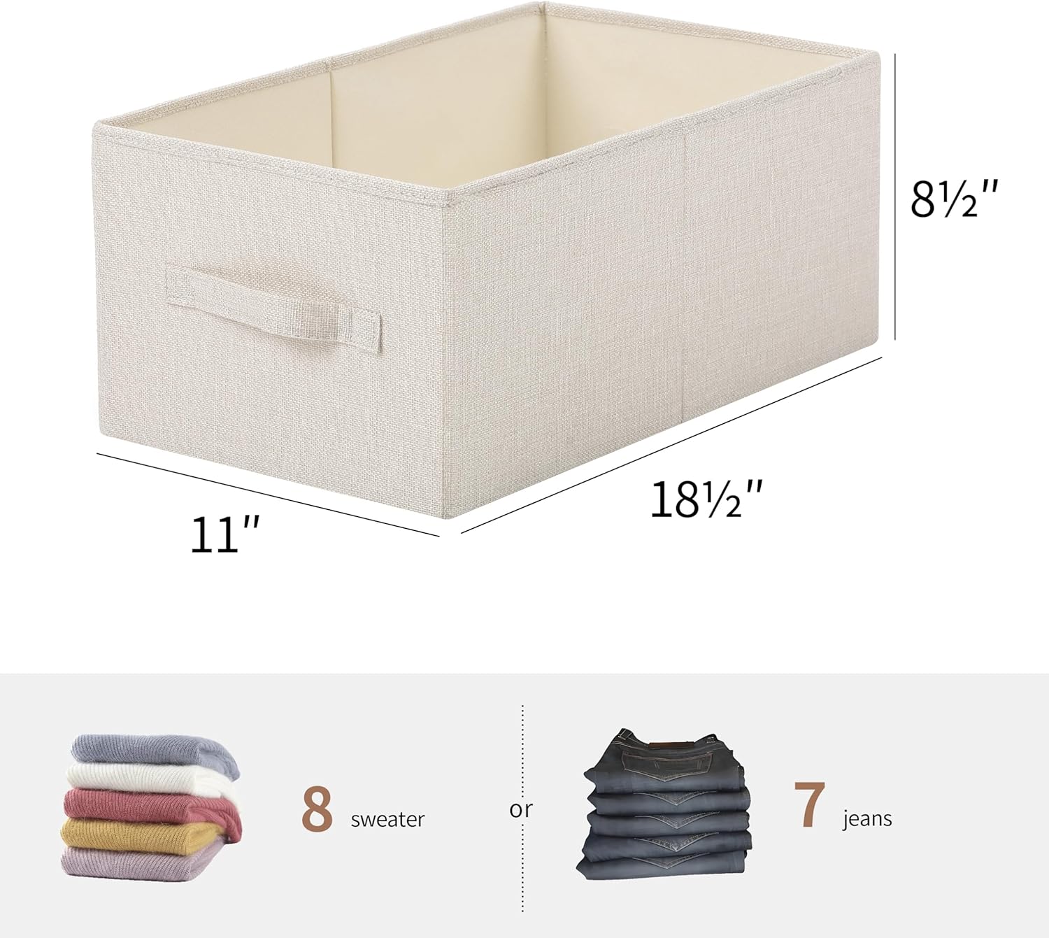 Linen Folding Storage Bins, 3 Pack Large Storage Baskets, Washable, Clothing Storage Bins with Handle, Closet Organizer for Storage Sweater,Sheets(Beige, 18½"x11 x8½) - Image 2
