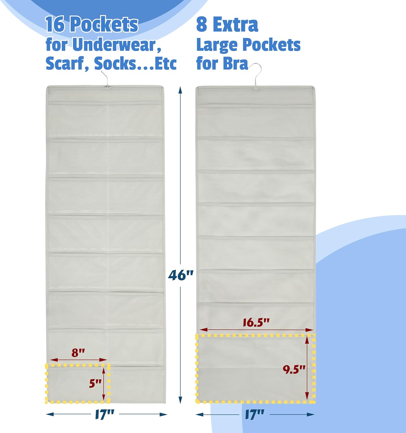 Double-Sided Hanging Closet Organizer, 24-Pocket Bra & Underwear Storage with Rotating Hanger, Mesh Fabric, Gray, 1 Pack - Image 2