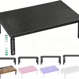 Desk Organizers and Accessories, Adjustable Computer Monitor Stand Riser, Laptop Stand for Desk, Office Desk Accessories & Workspace Organizers for Home Office, Black Wood