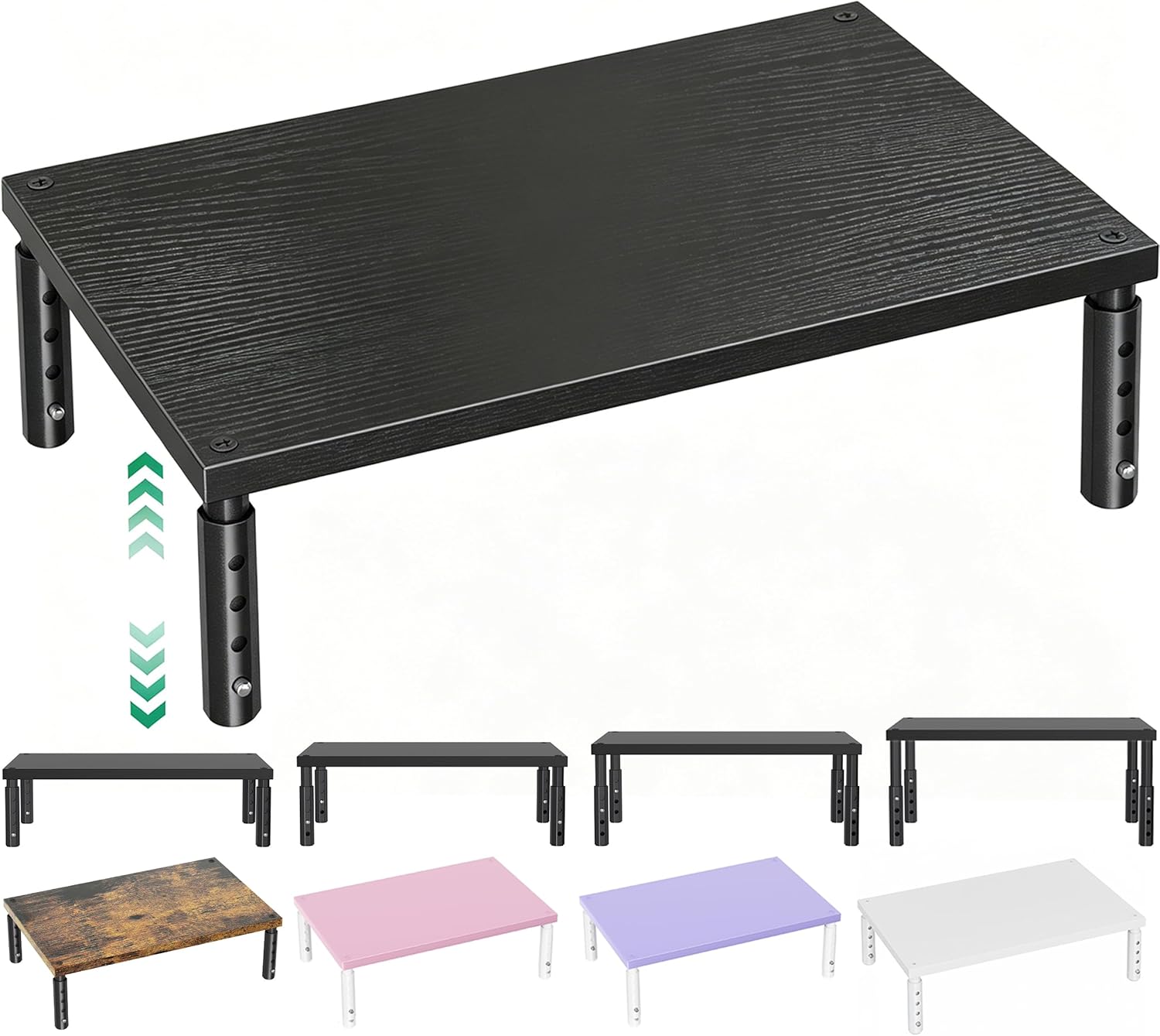 Desk Organizers and Accessories, Adjustable Computer Monitor Stand Riser, Laptop Stand for Desk, Office Desk Accessories & Workspace Organizers for Home Office, Black Wood